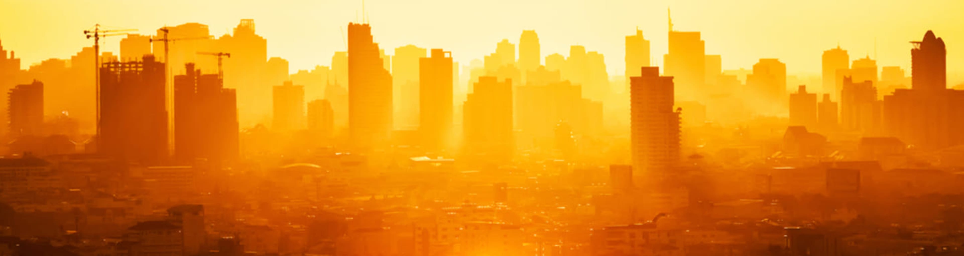 The Bangkok skyline at sunrise.