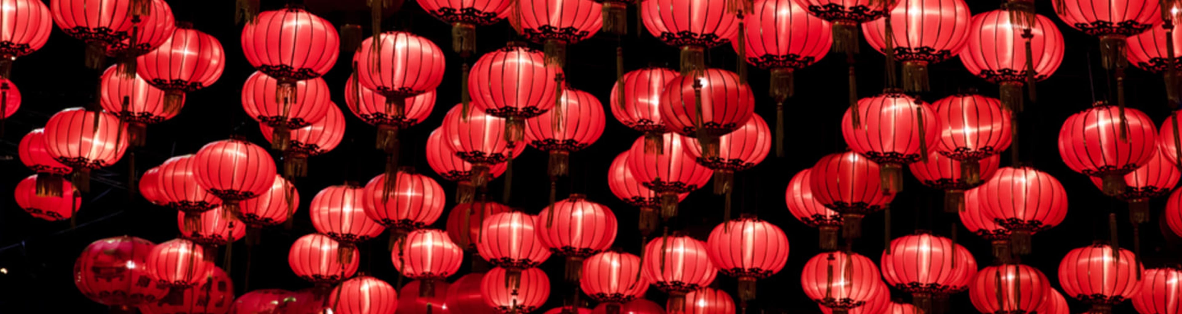 Lanterns lit up over Chinatown, Bangkok.