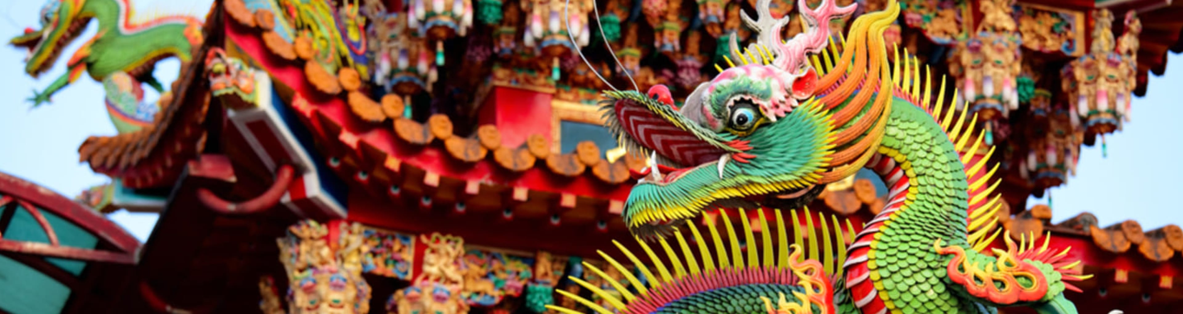 Colorful dragon statue in Bangkok's Chinatown.