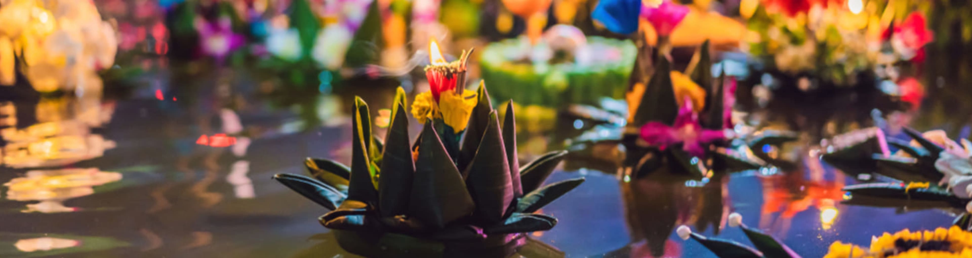 Lotus boats on the water for Thailand's annual Loy Krathong festival.