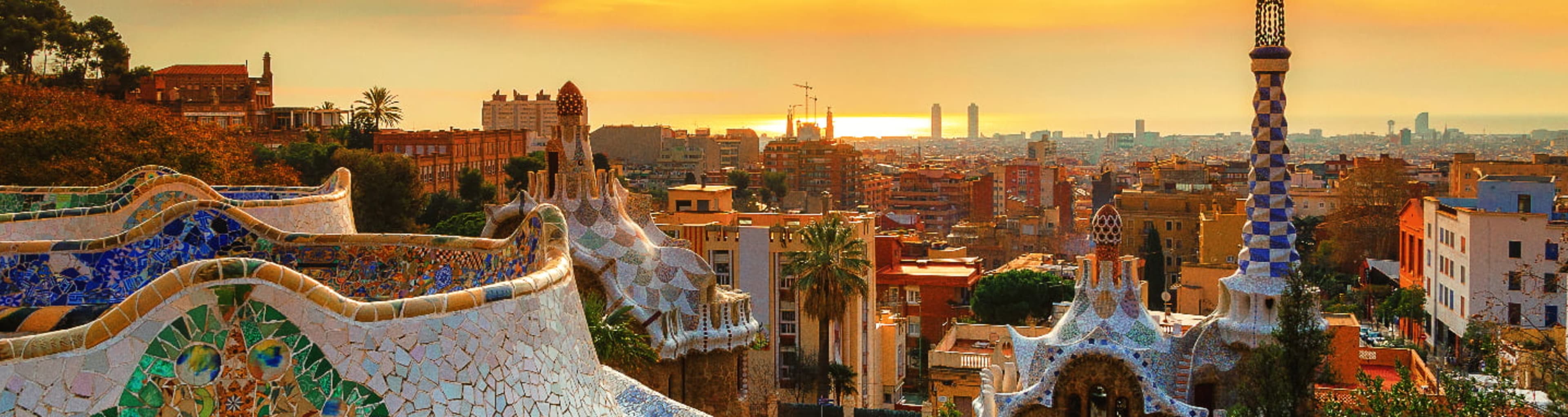 View over Park Güell at sunset