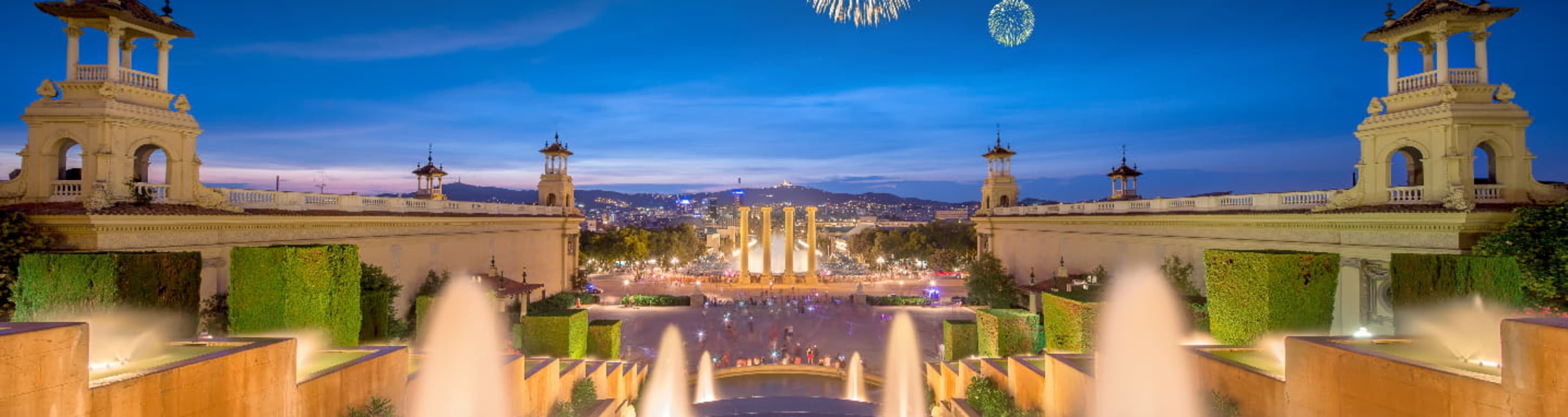 Firework display over the Font Magica de Montjuïc on New Year's Eve