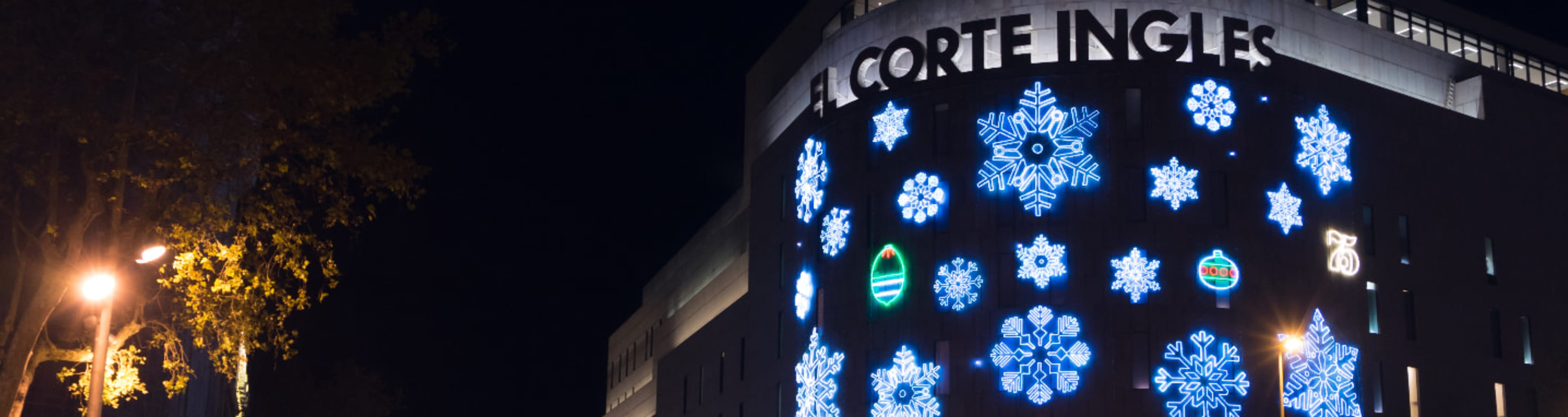 El Corte Ingles shopping mall adorned in Christmas lights