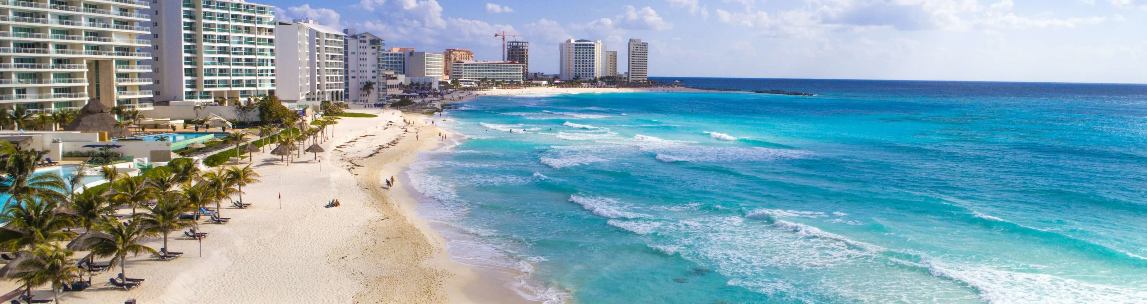 A view across a Cancun beach in the hotel zone