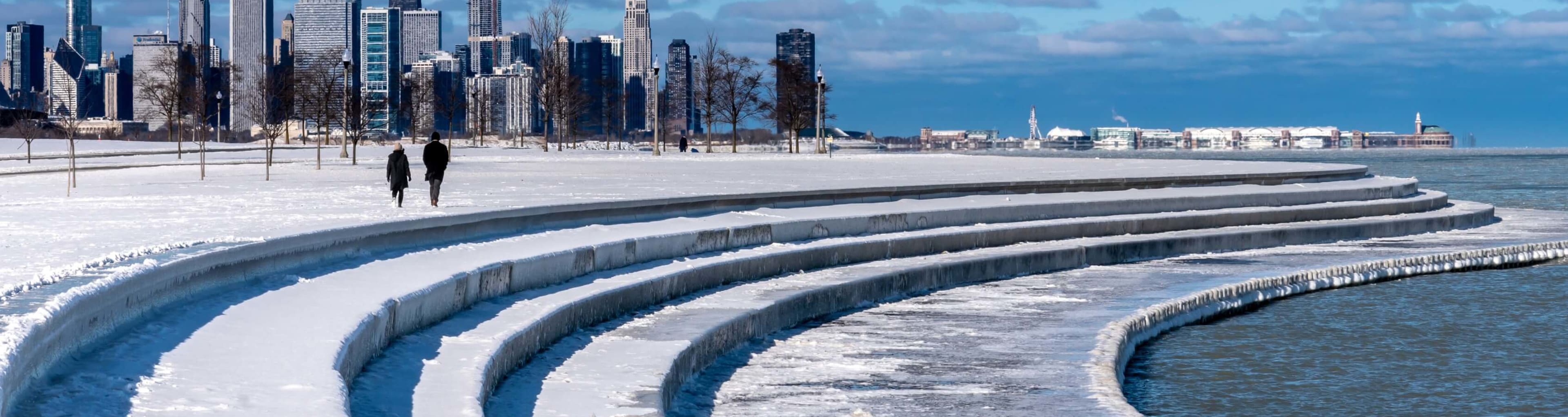 The Chicago skyline from the shores of Lake Michigan