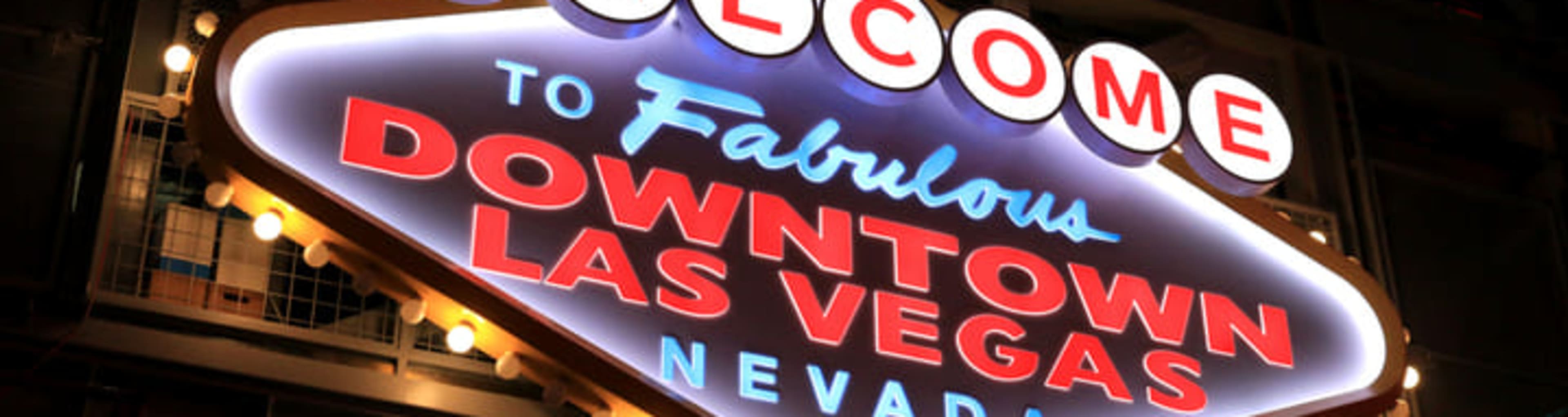 The 'Welcome to Fabulous Downtown Las Vegas' sign at night