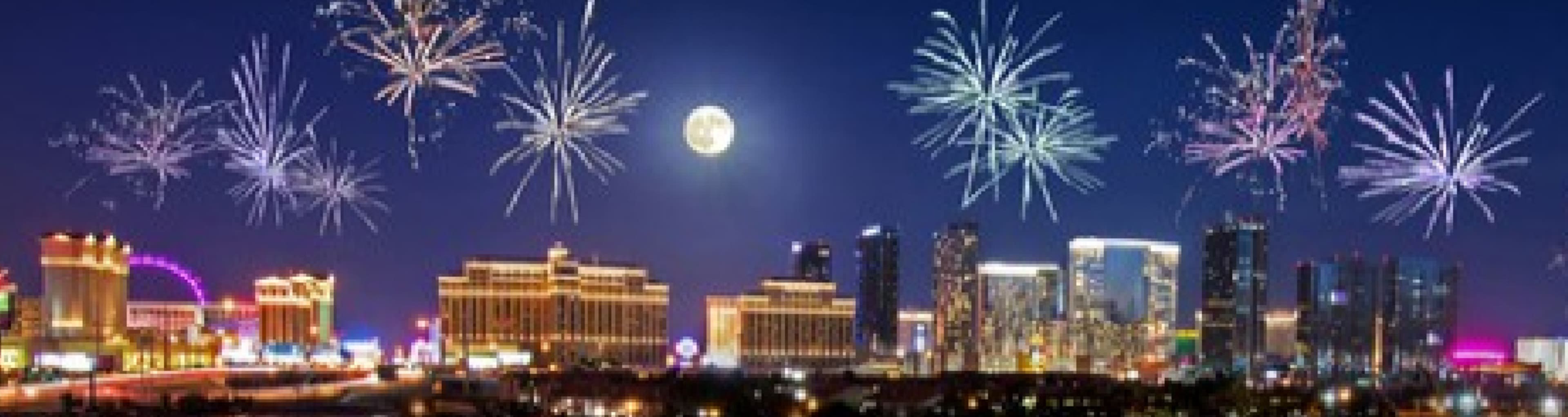 Vegas skyline with fireworks