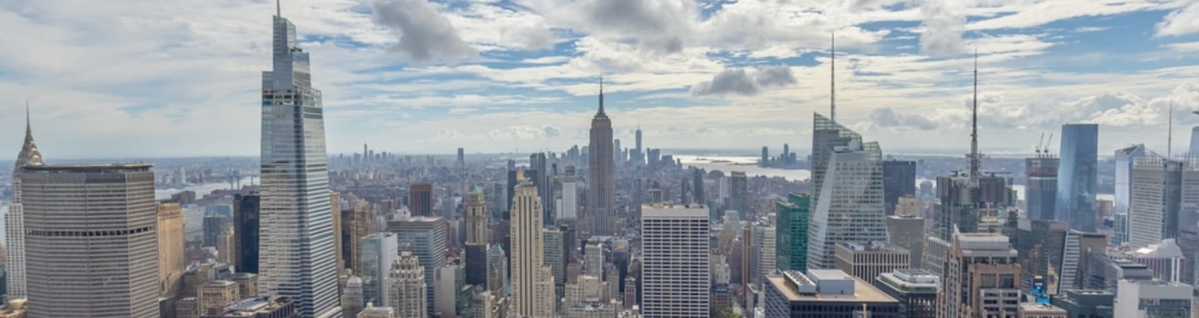 Manhattan's skyline with both the Empire State Building and One Vanderbilt in view.