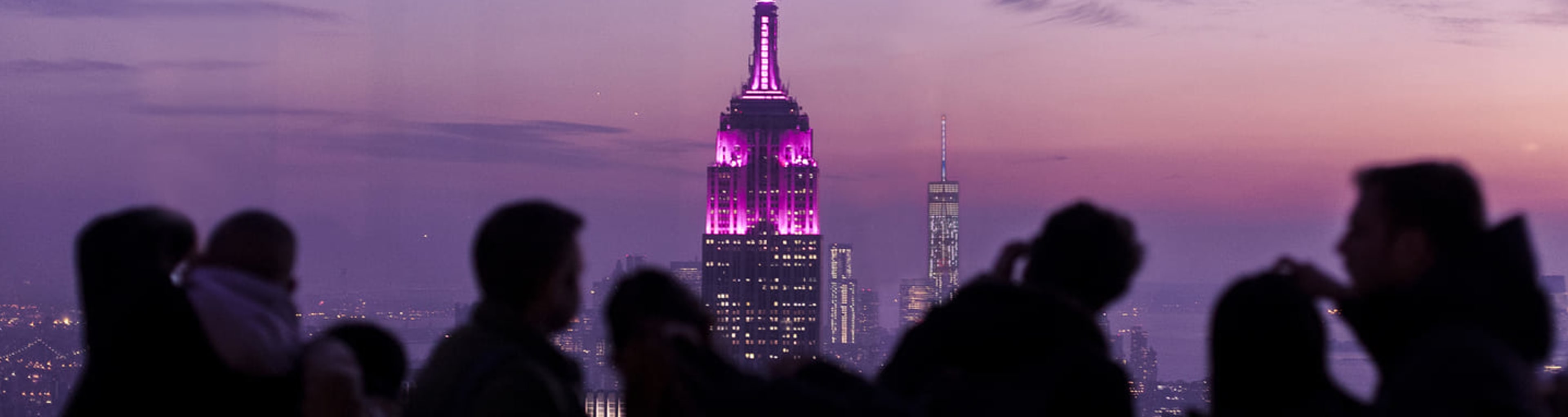 Twilight view of the Empire State Building from Top of the Rock, New York.