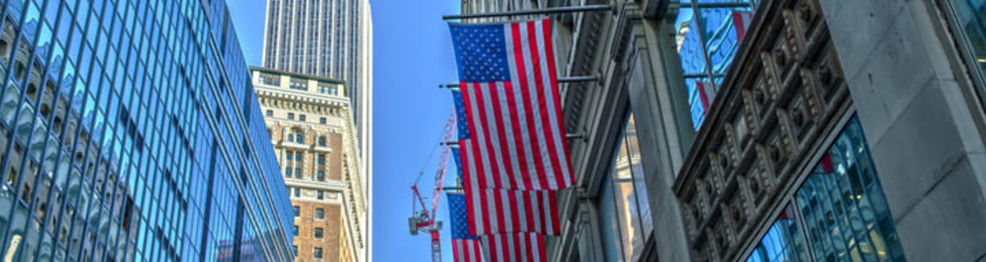 View looking up at the Empire State Building from street level