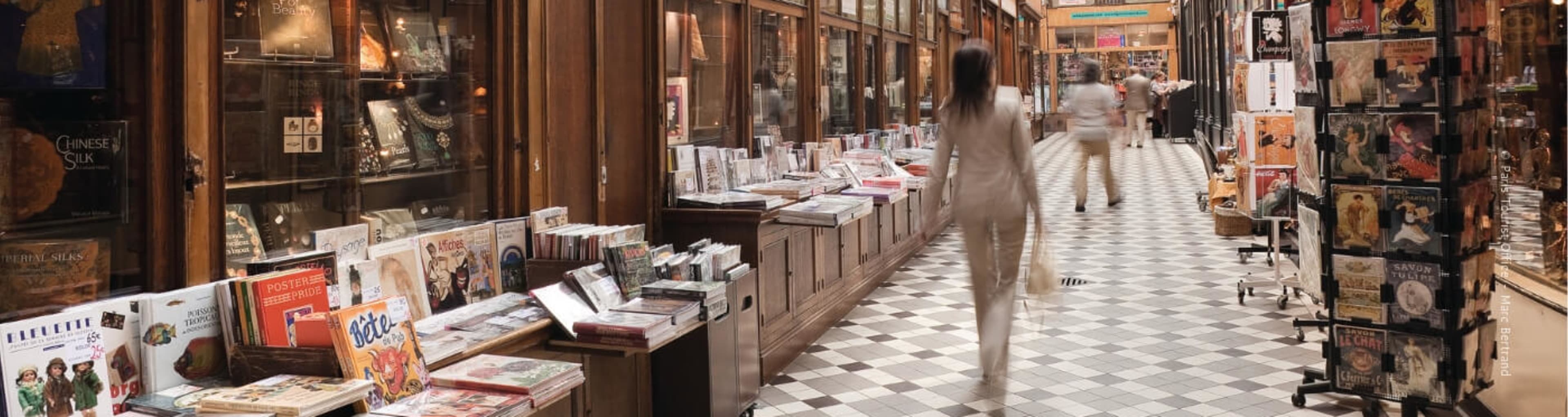 Stores show off their goods in Passage Jouffroy