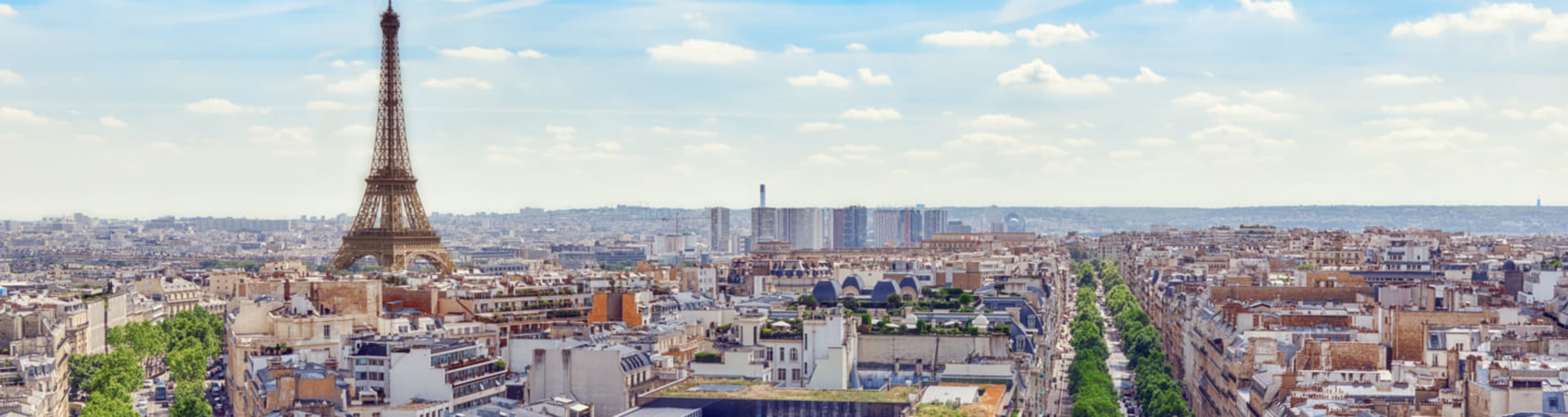 Panoramic Paris skyline showing the Eiffel Tower