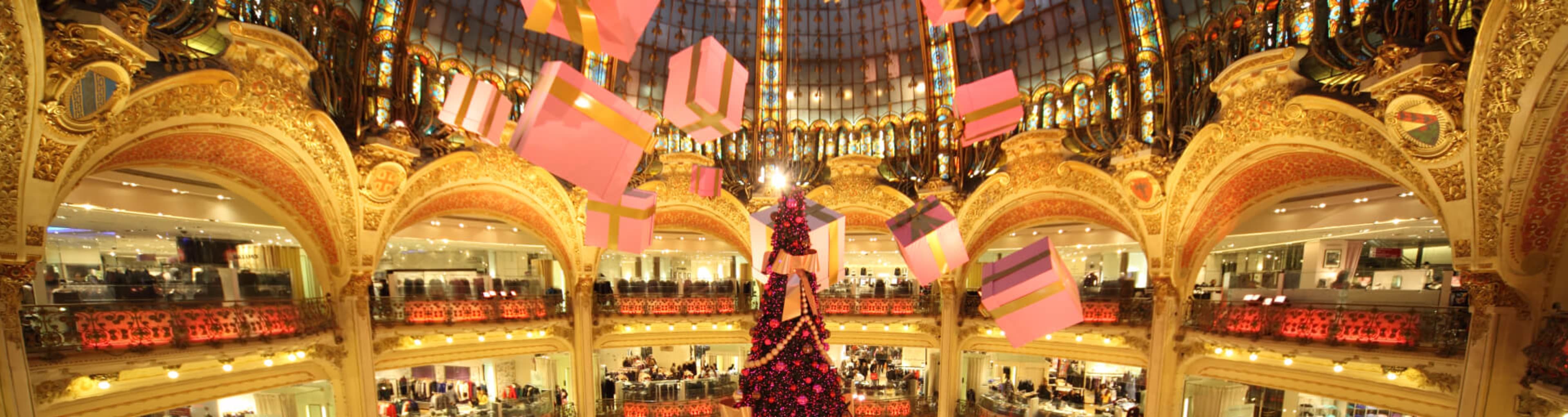 Main atrium of the Galeries Lafayette department store at Christmas
