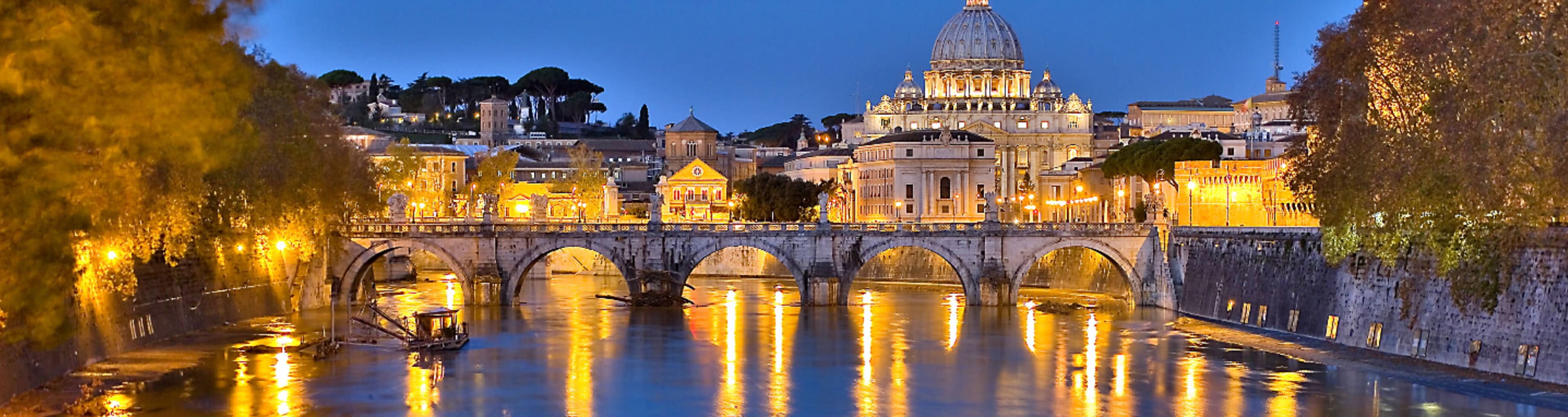 Saint Peter's Basilica and Ponte Sant Angelo by night