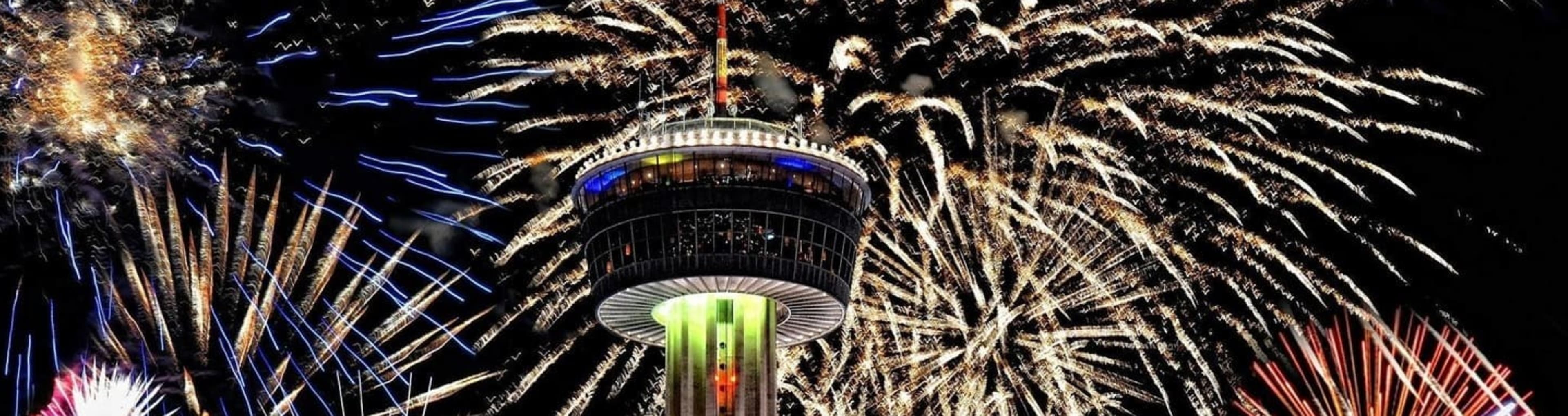 New Year fireworks light up the Tower of the Americas in San Antonio.