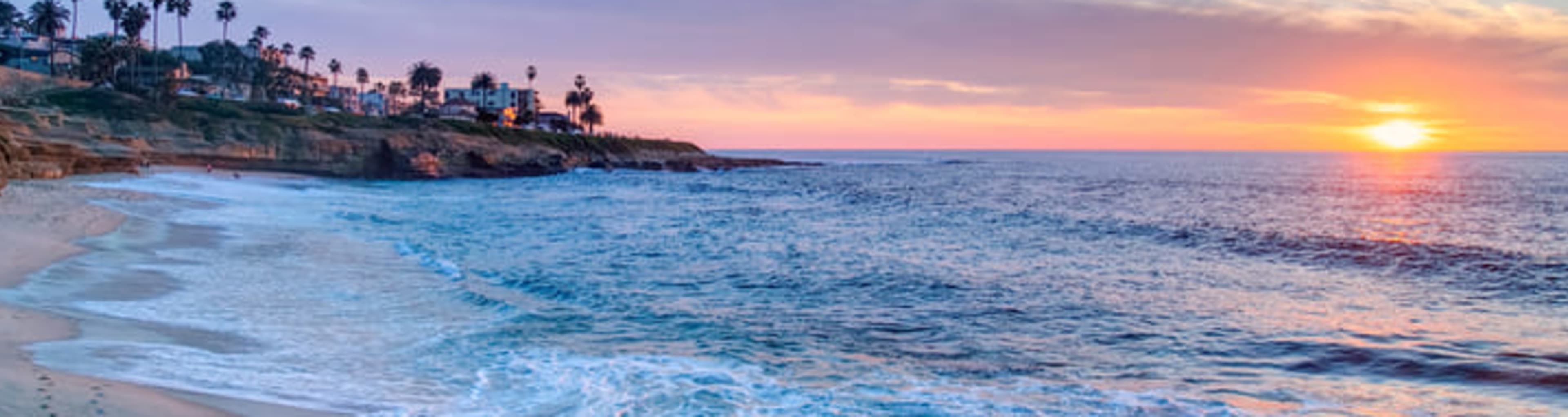 A beach at sunset in La Jolla, San Diego