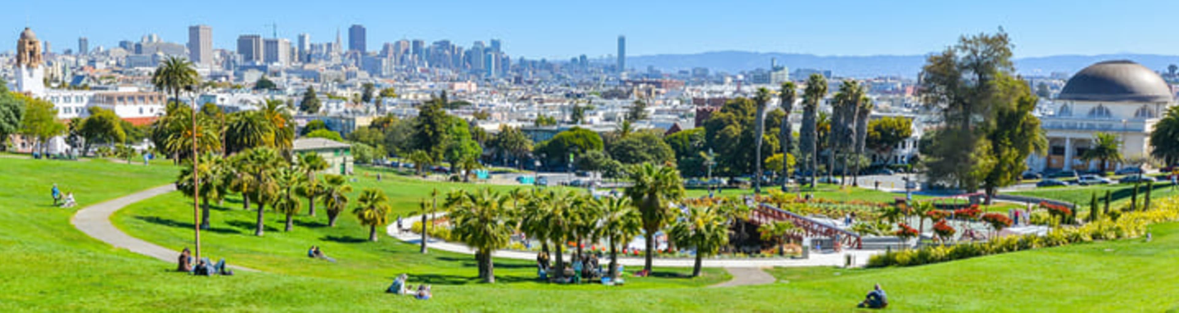 Downtown views from Dolores Park in The Mission, San Francisco