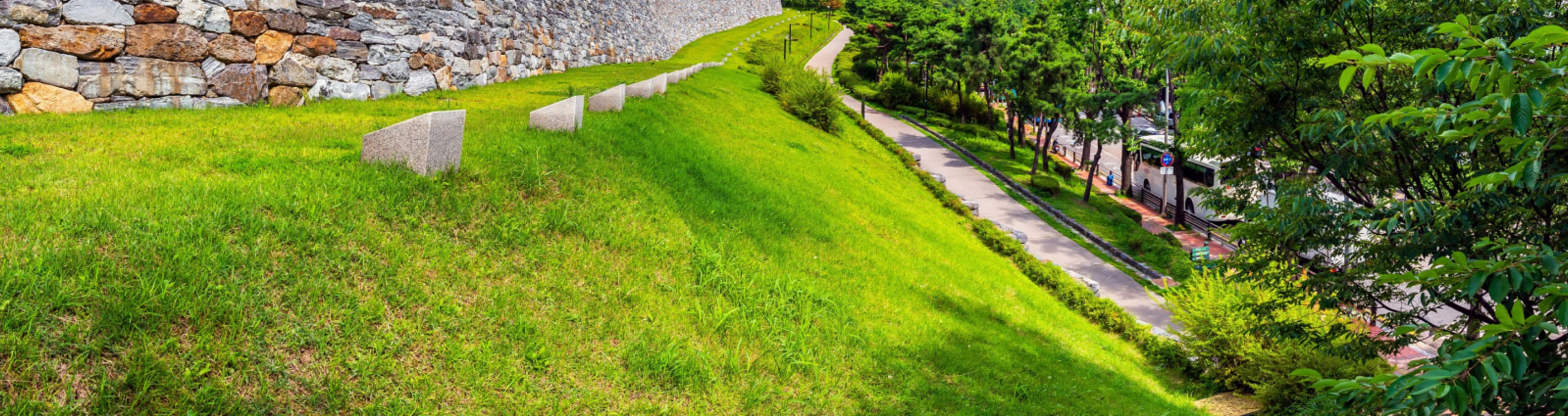 Seoul fortress walls and walking trail in summer