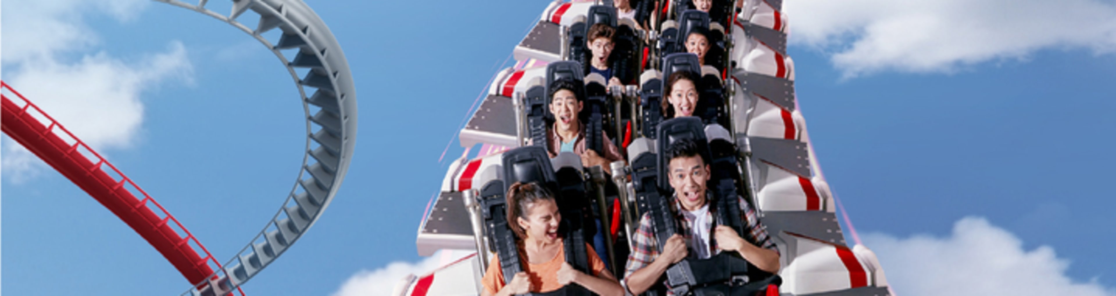 Riders on the Battlestar Galactica rollercoaster at Universal Studios Singapore.