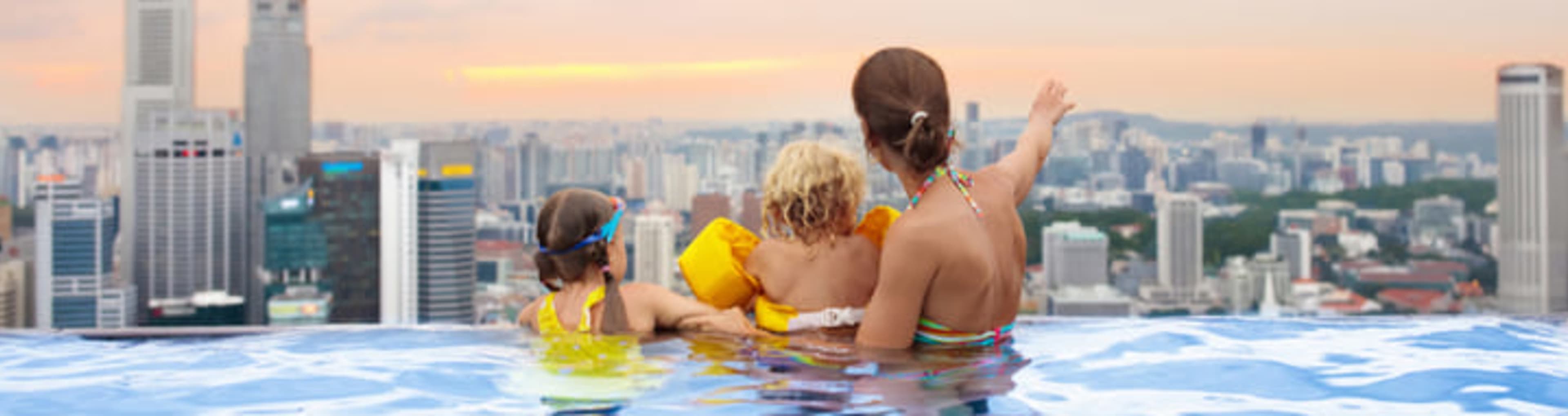 The rooftop infinity pool at the top of the Marina Bay Sands hotel