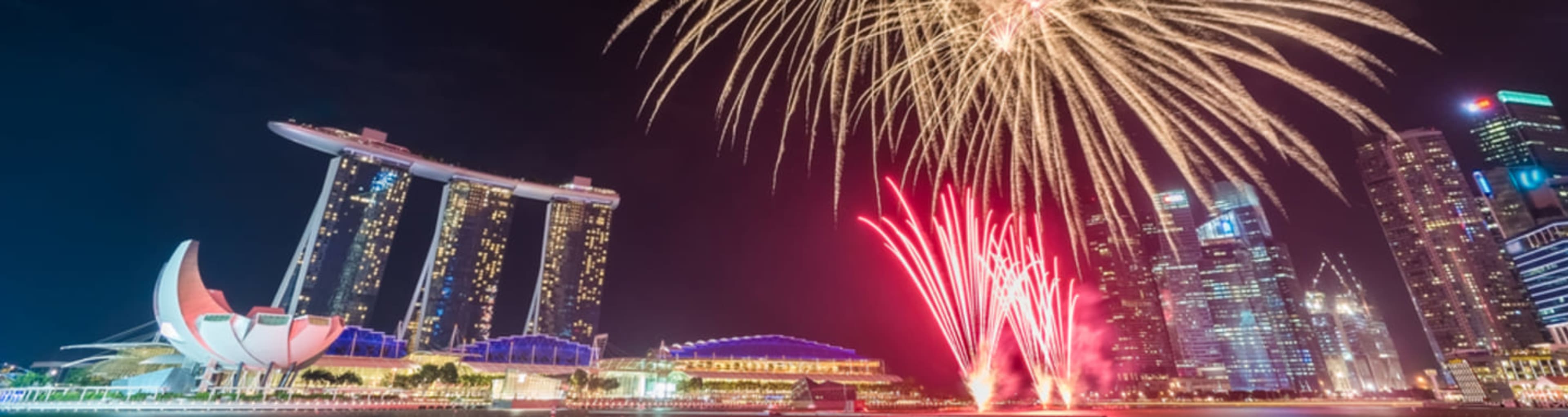 Fireworks over Marina Bay in Singapore
