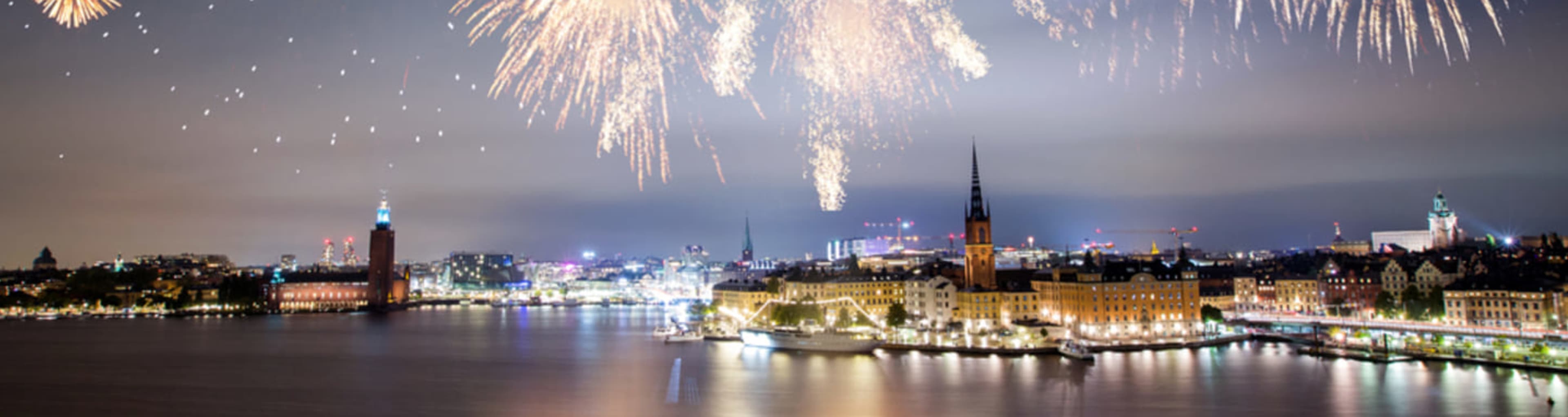 New Year's Eve fireworks over Stockholm's old town.