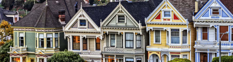 'Painted Ladies' on Steiner Street opposite Alamo Square Park, San Francisco