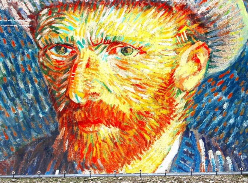 Self portrait of Vincent Van Gogh on a banner for Van Gogh Museum