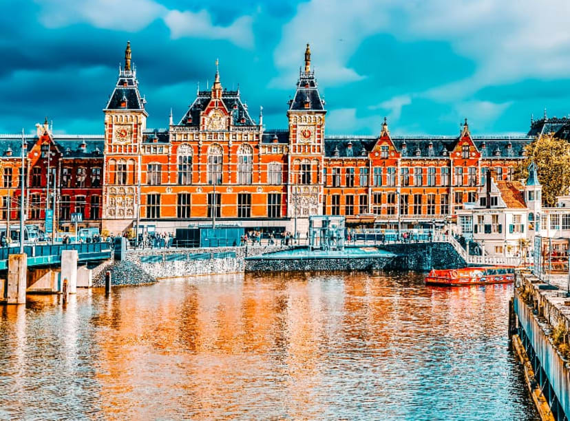 View of the Rijksmuseum from across a canal