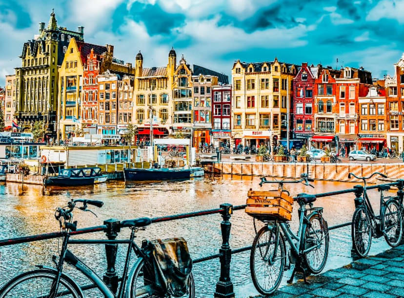 Panoramic view of Amsterdam's canal houses