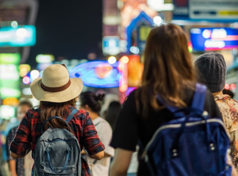 Backpackers on Khaosan Road in Bangkok.