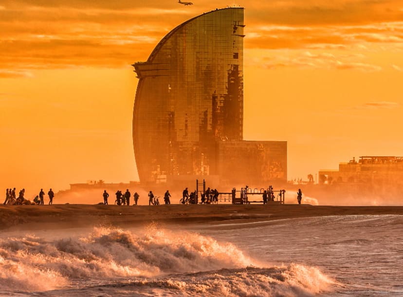 The W Barcelona Hotel viewed from the coast