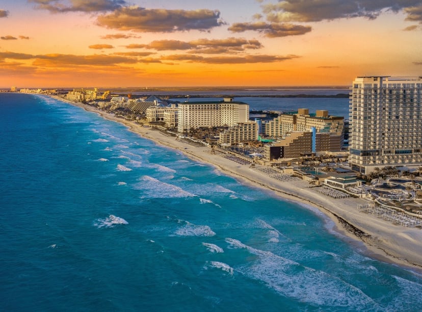 Cancun's hotel zone at sunset