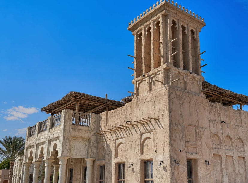 A traditional building with wind tower in Old Dubai