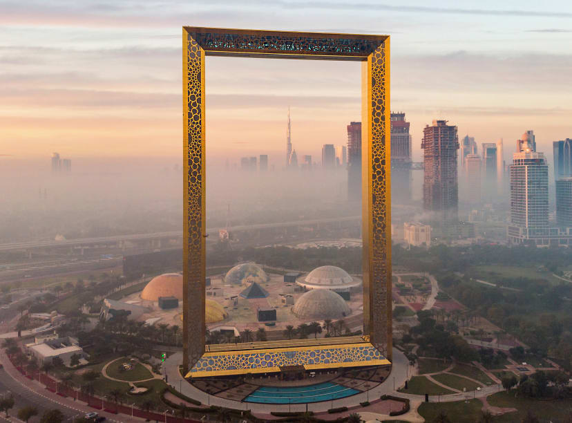 Aerial view of Dubai Frame