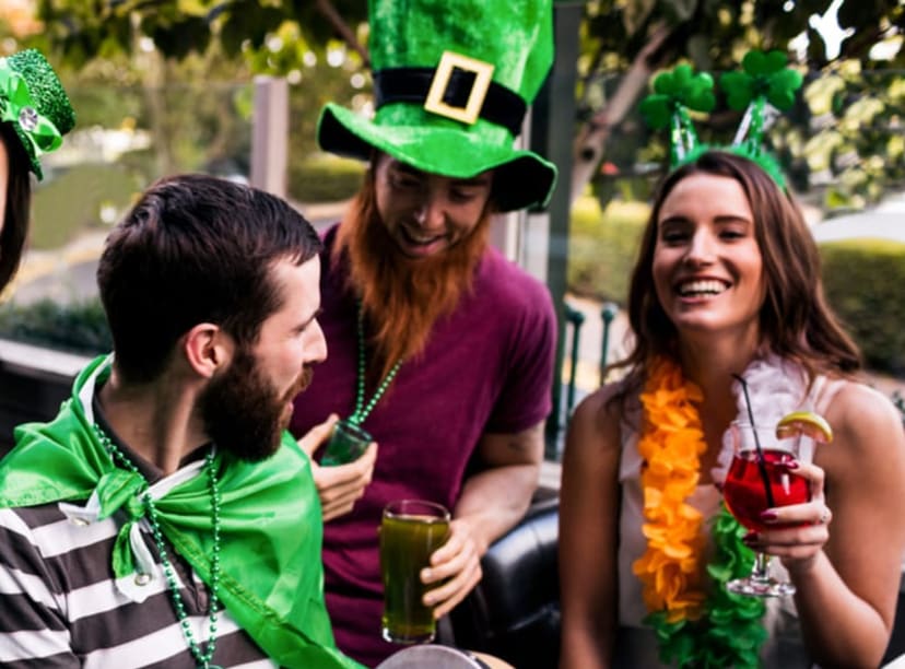 Friends celebrating St Patrick's Day in Dublin, Ireland.