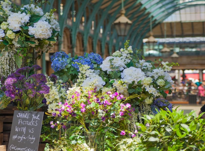 Flowers on a stall at Covent Garden Market London