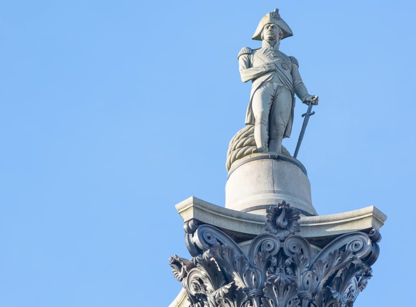 Nelson stands guard from his column in Trafalgar Square