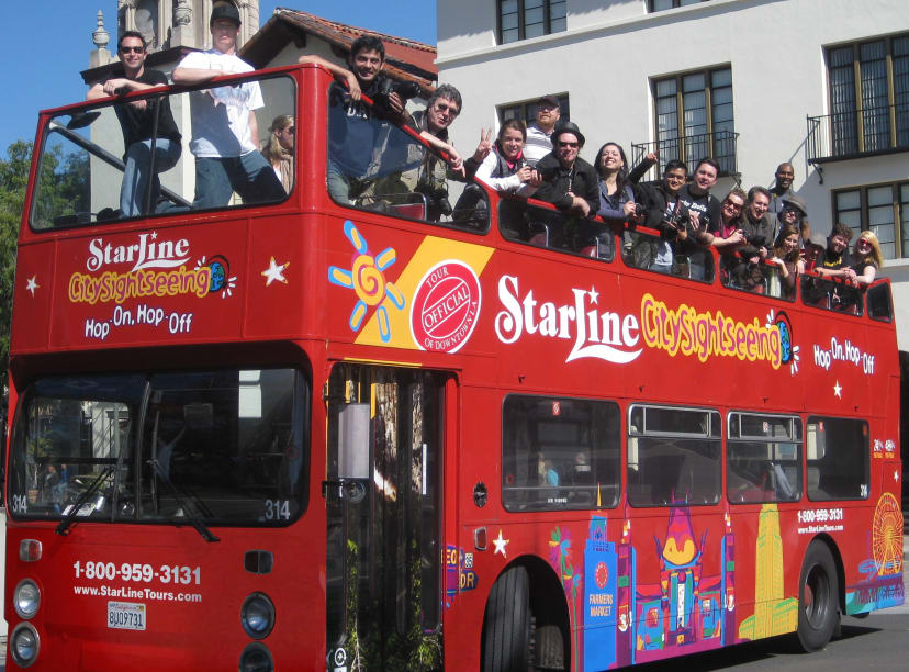 A big red bus in Los Angeles