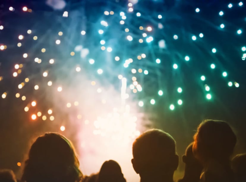 Revelers watching fireworks at New Year.