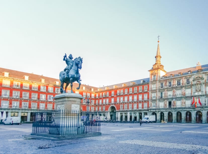 Madrid's Plaza Mayor at sunrise.