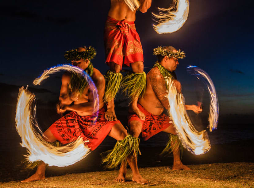 Fire dancers at a traditional Hawaiian luau