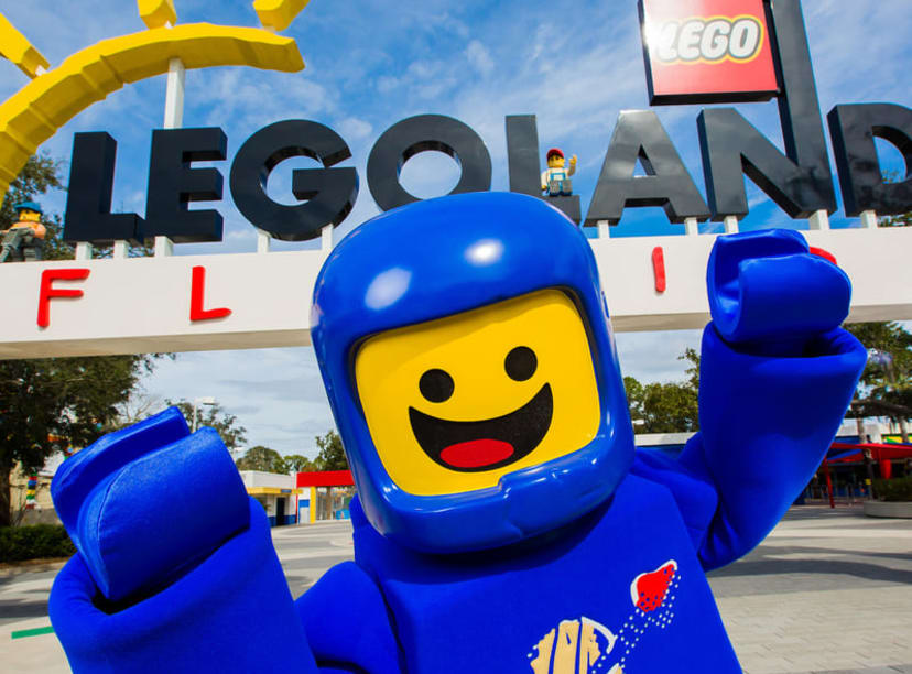 Lego character at the entrance to Legoland Florida Resort.