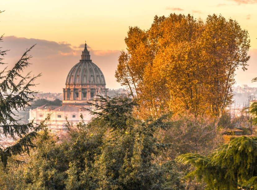 St Peter's Basilica viewed from Janiculum Hill in Trastevere, Rome