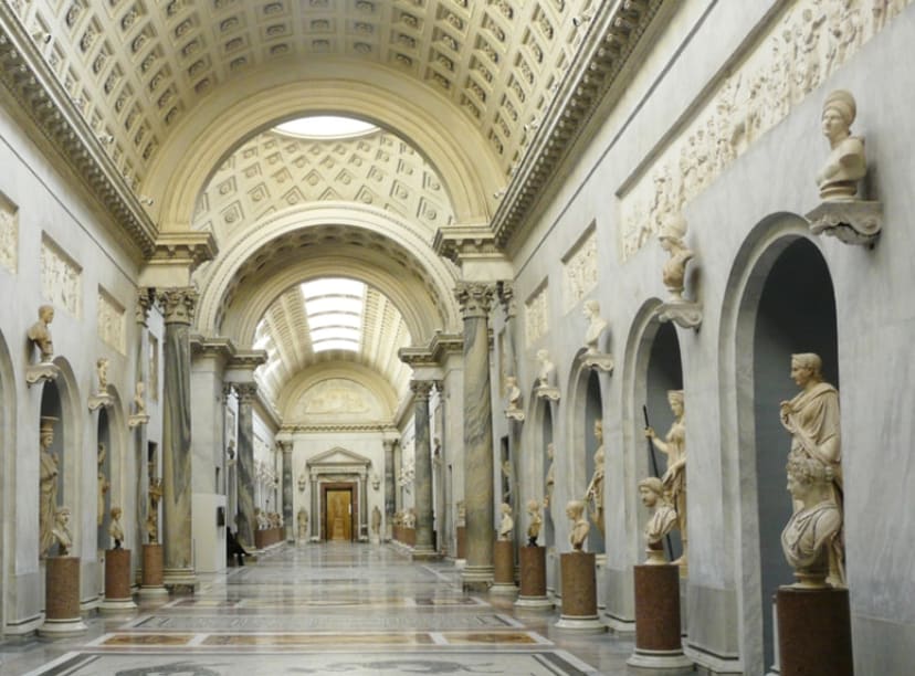 Statues lining the halls of the Vatican Museum