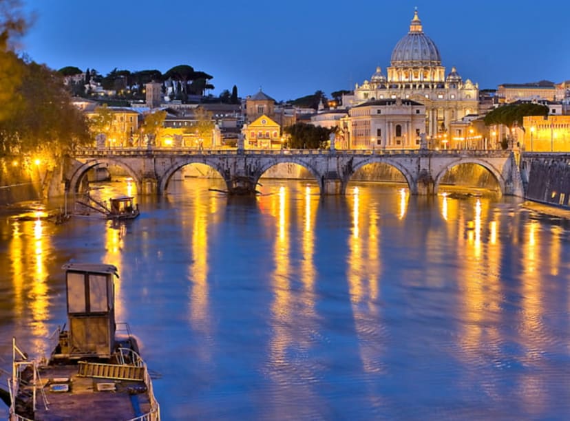 Saint Peter's Basilica and Ponte Sant Angelo by night