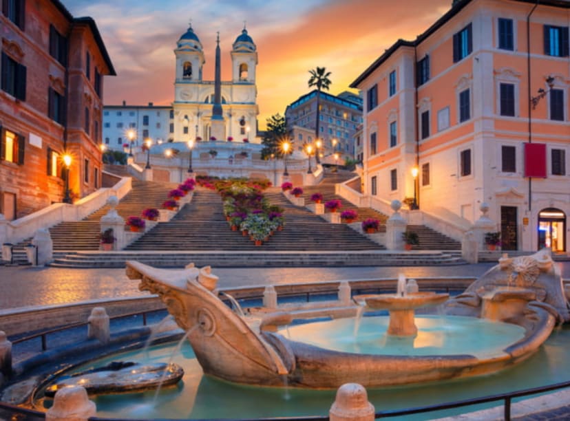 Fontana della Barcaccia at the foot of the Spanish Steps