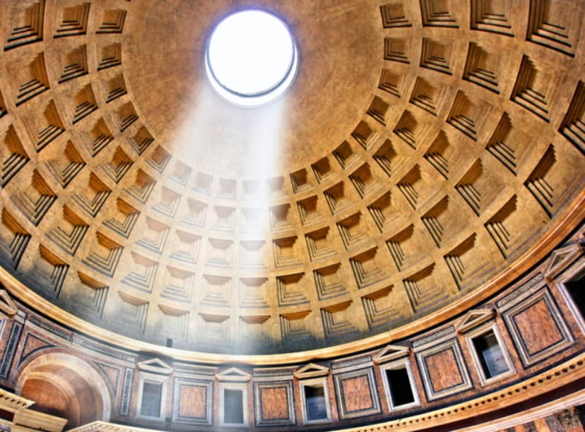 Light shining through the oculus in the roof of the Pantheon