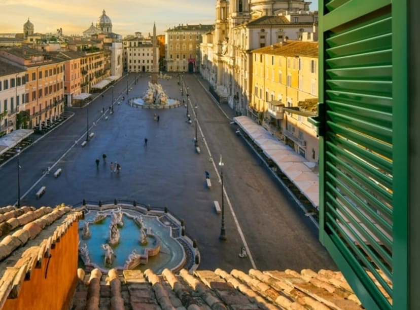 View of St Peter's Square and Basilica from a nearby apartment in the Vatican, Rome