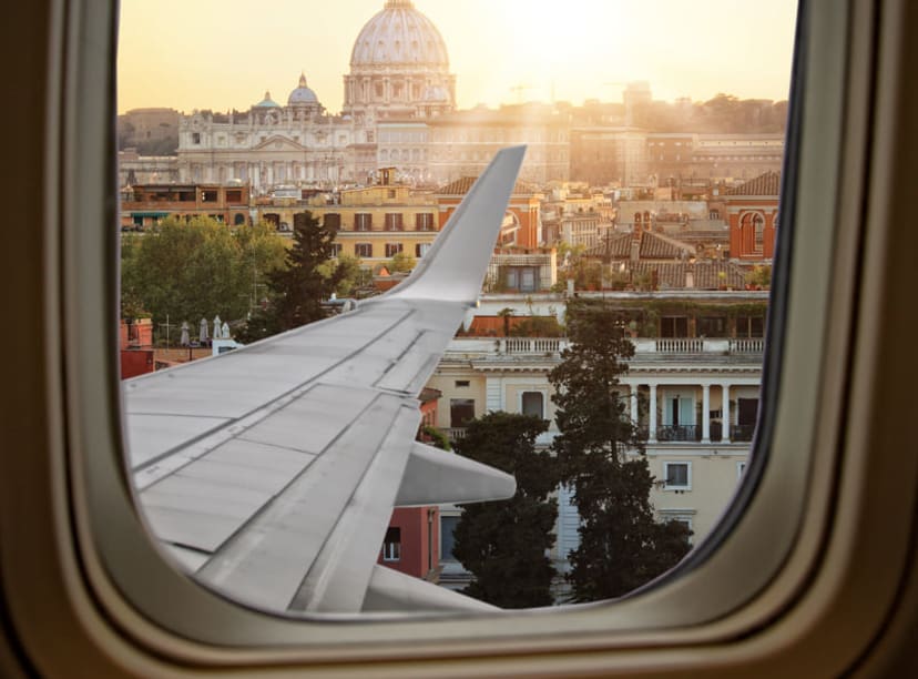 View of the Vatican from inside a plane touching down in Rome